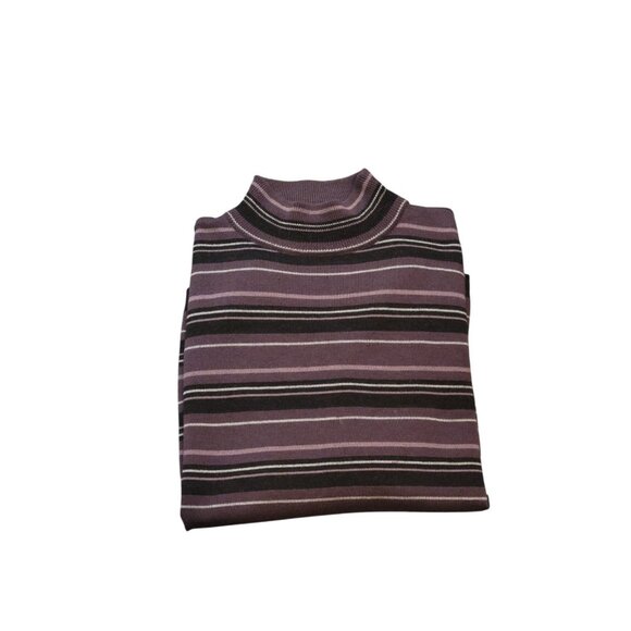 Pendleton Merino Wool Striped Mock Neck Sweater Purple Women's L Long Sleeve - Picture 11 of 11